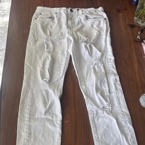 Men's Distressed White Jeans
